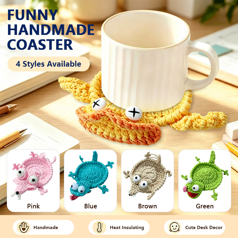 Coffee Tea Station - حامل أكواب حيوانات كروشيه لطيف مصنوع