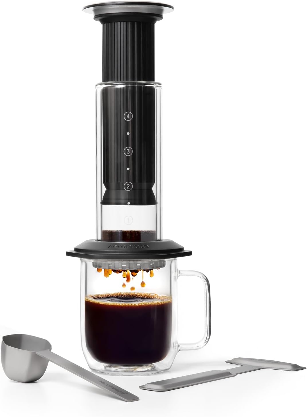 French Press Coffee & Tea - مكبس قهوة فاخر، زجاج، فولاذ مقاوم