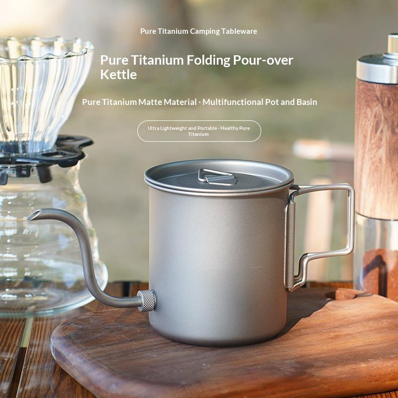 Pour Over Kettle - إبريق قهوة من التيتانيوم النقي بمقبض