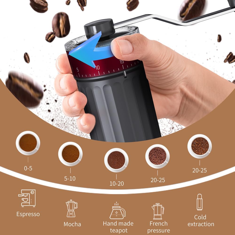 مطحنة قهوة يدوية مع 40 تعديلًا - مراجعة French Press Coffee & Tea وسعره